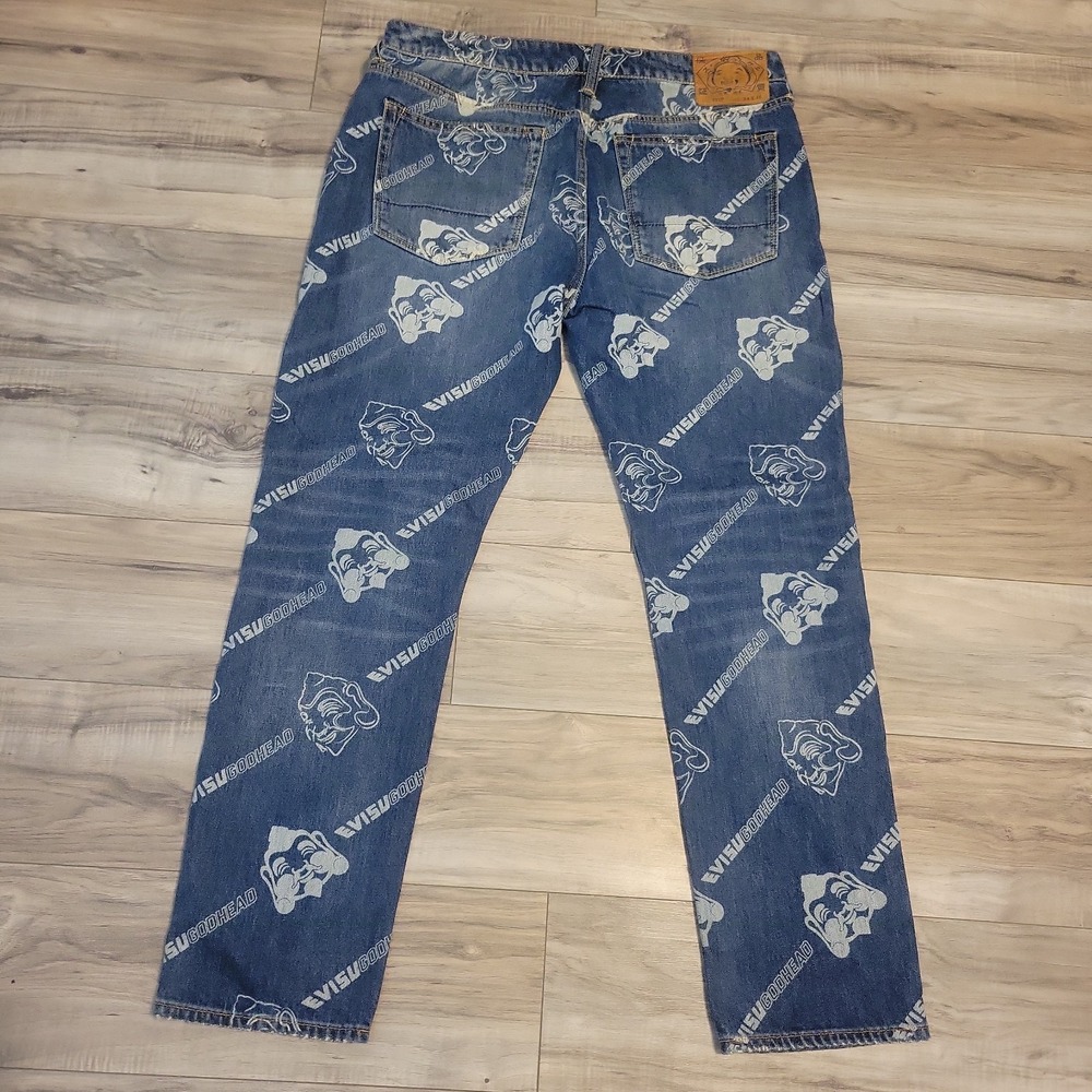 Evisu Jeans Mens 34x30 Blue  AOP Japanese Button Fly Denim Vintage